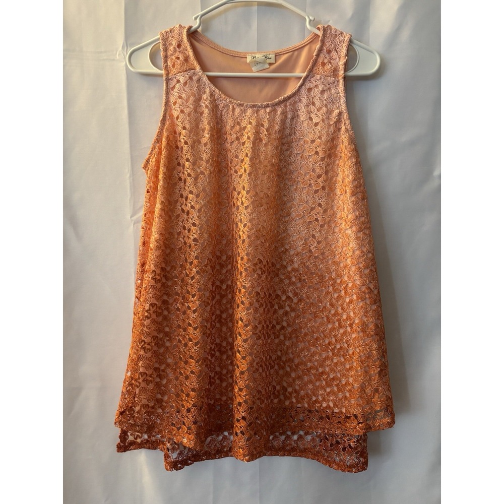 Lace/Crochet Tank Top Overlay Popover Blouse Women's Size M Orange